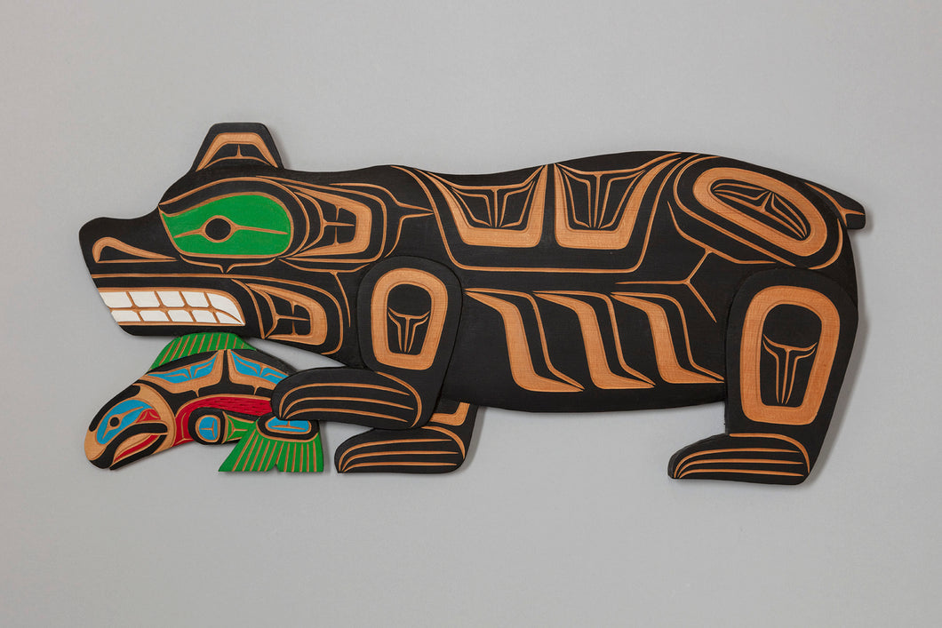 Plaque Depicting Bear with Salmon by Shawn Baker, Squamish