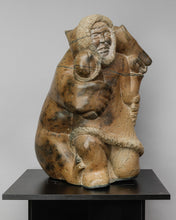 Man and Bear Soapstone Sculpture by Egesiak Simionie (1946-2007), Inuit