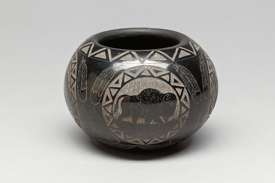Small Pot with Buffalo Design by Elmer Red Starr (1937-2018), Sioux