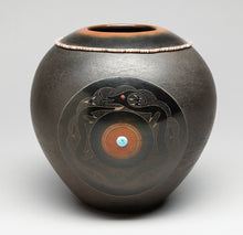 Pot with Spider, Avanyu and Feather Designs by Barbara Gonzales, San Ildefonso