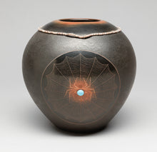 Pot with Spider, Avanyu and Feather Designs by Barbara Gonzales, San Ildefonso