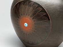 Pot with Spider, Avanyu and Feather Designs by Barbara Gonzales, San Ildefonso