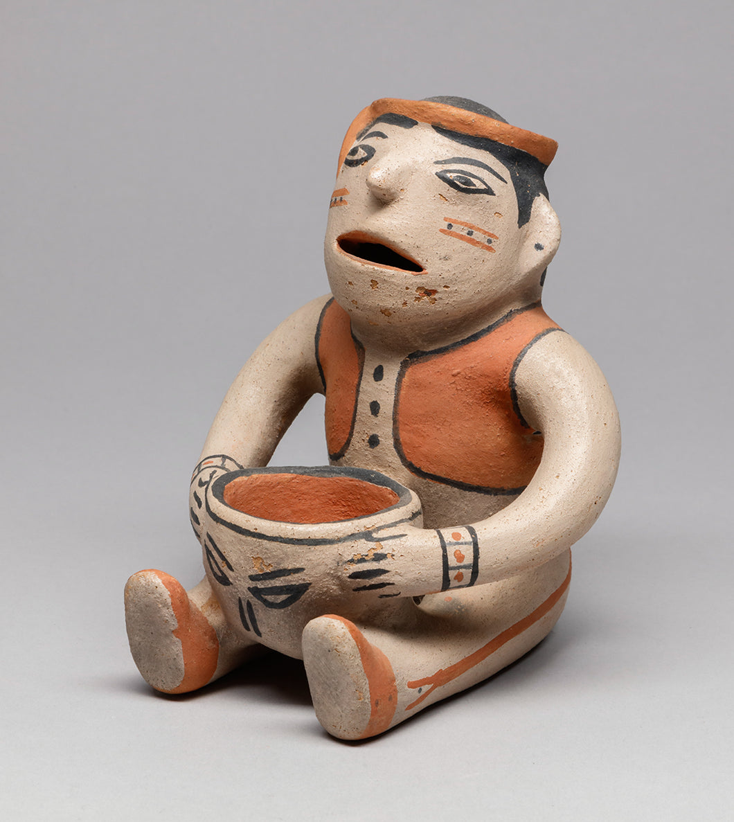 Vintage Cochiti Pottery Figure of Seated Man, c. 1940