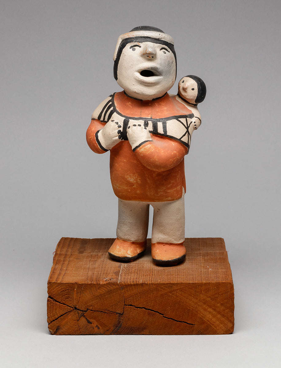 Vintage Cochiti Pottery Figure of Man with Baby, c. 1940