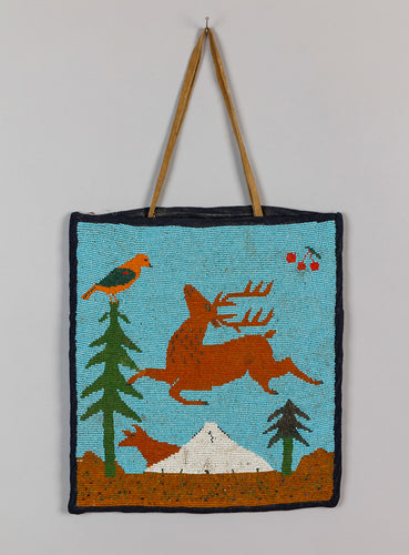Antique Plateau Beaded Bag depicting Leaping Elk, c. 1950