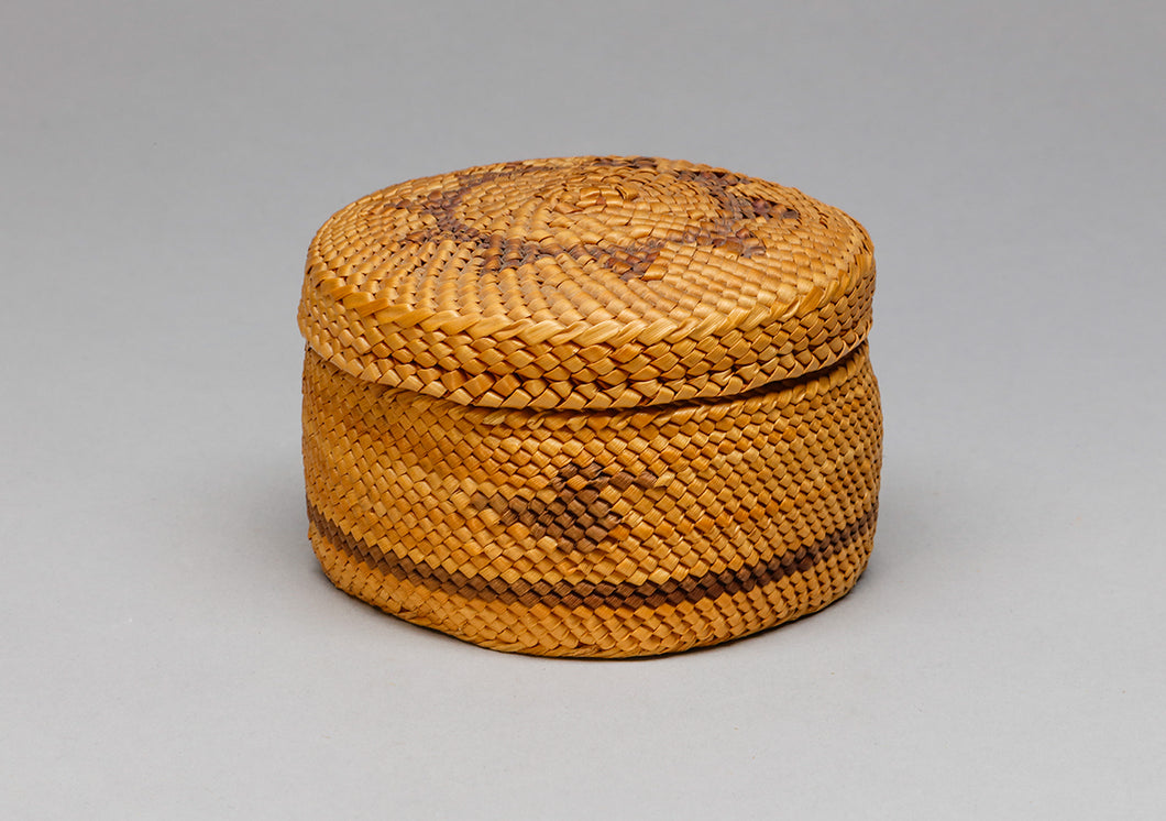 Lidded Basket with Canoe and Bird Designs, Nuu-Chah-Nulth