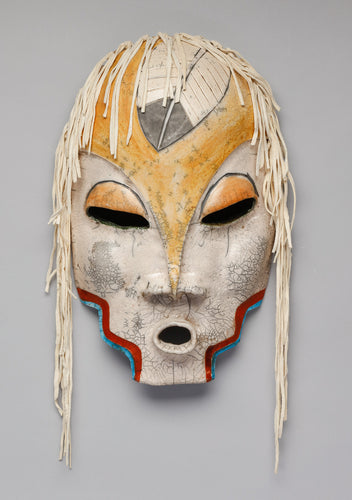 Mask depicting Warm Springs Feather Woman by Lillian Pitt, Yakama