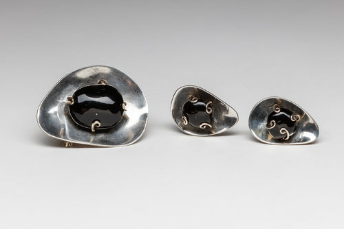 Tumble Stone Suite Pin and Earring Set c. 1960, Mexico