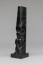 Argillite Totem depicting Potlatch Bear with Salmon by Clarence Mills, Haida