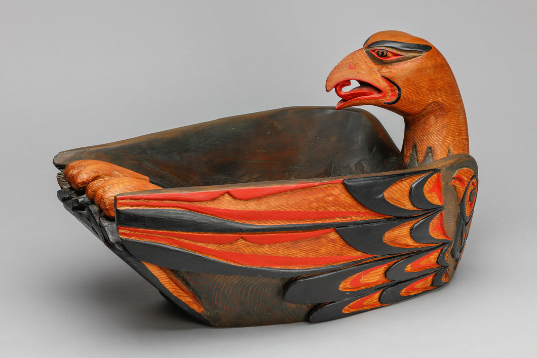 Feast Bowl depicting Eagle with Eaglets by Simon Charlie (1919-2005), Cowichan