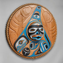 Panel depicting Orca Moon by Jason Henry Hunt, Kwakwaka'wakw