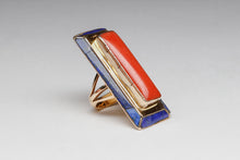 14K Gold Coral and Lapis Ring by Andrew Alvarez
