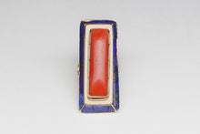 14K Gold Coral and Lapis Ring by Andrew Alvarez