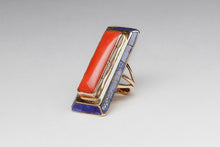14K Gold Coral and Lapis Ring by Andrew Alvarez