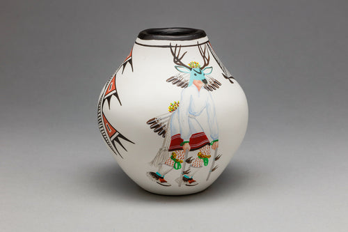Pot with Eagle and Deer Dancers by Elizabeth and Marcellus Medina, Zia