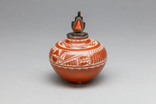 Incised Redware Jar with Sterling Silver Lid by Delores Curran, Santa Clara Pueblo
