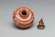 Incised Redware Jar with Sterling Silver Lid by Delores Curran, Santa Clara Pueblo