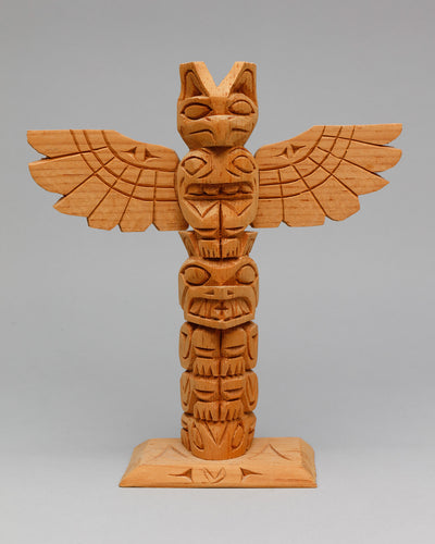 Model Pole of Thunderbird and Frog, 1988 by Harry Daniels, Nuu-chah-nulth