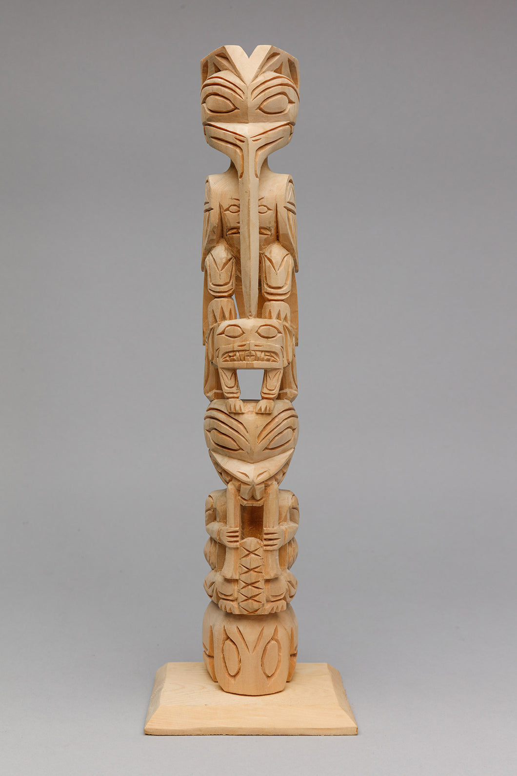 Model Pole of Mosquito, Wolf, Beaver, & Frog by Eric Williams, Nuu-chah-nulth