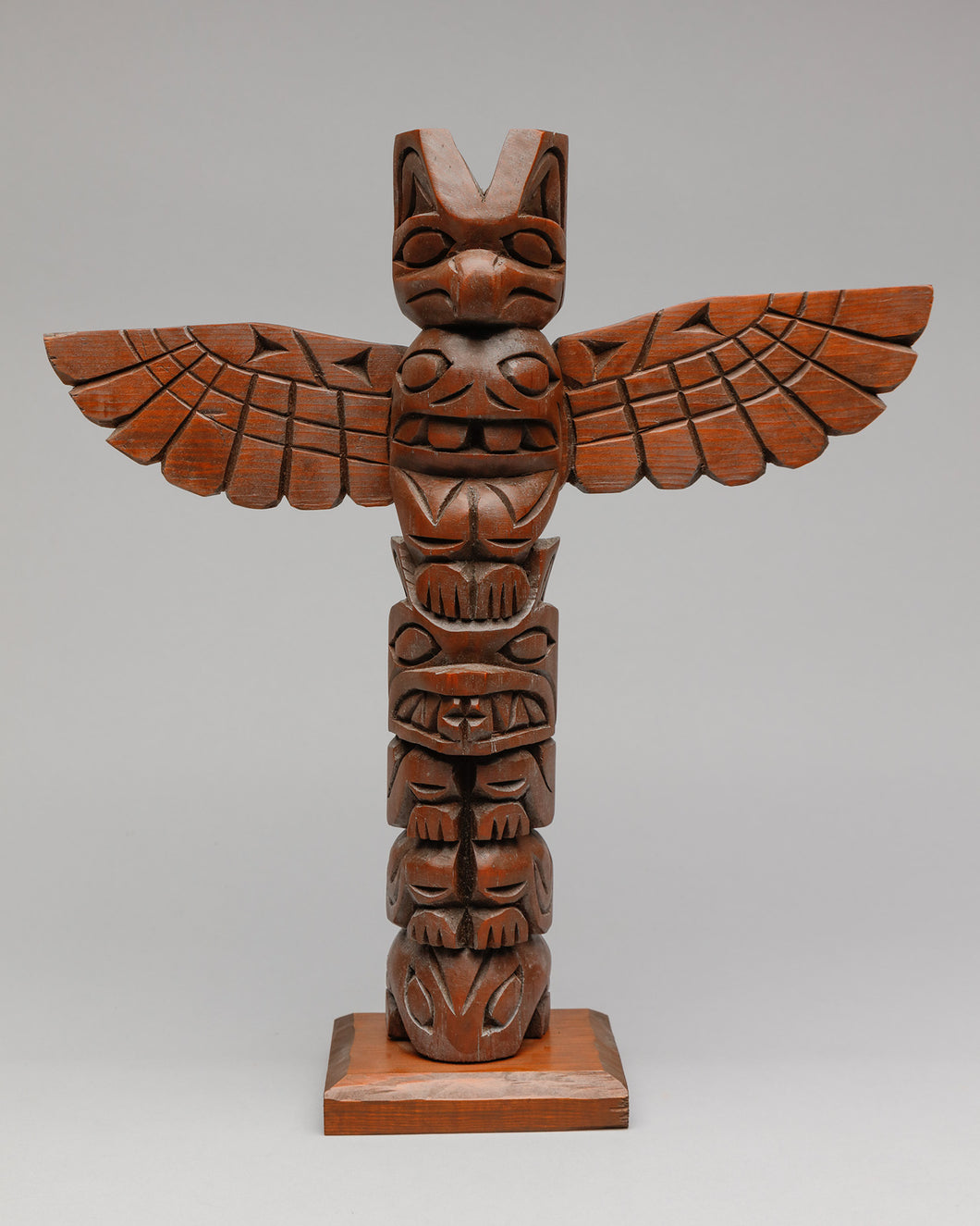 Model Pole of Thunderbird, Bear, Frog by Harry Daniels, Nuu-chah-nulth