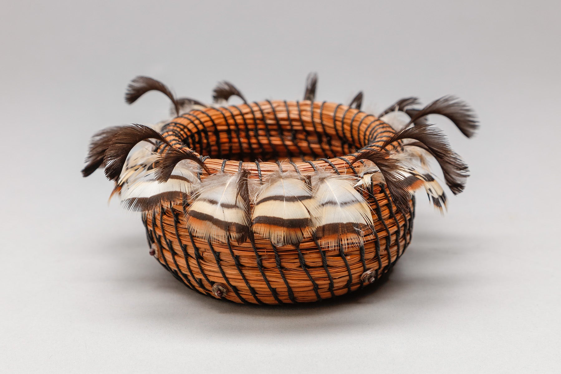 Basket with Feather Rim, Pomo Style Basketry Quintana Galleries
