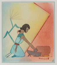 Woman Grinding Corn, Original Painting by Helen Hardin (1943-1984), Santa Clara Pueblo