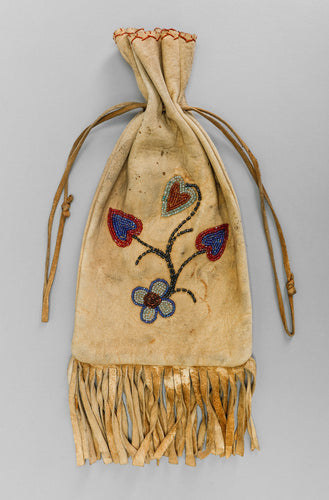 Two Sided Beaded Pouch with Flower Design, c. 1920, Cree Beadwork