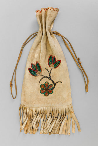 Two Sided Beaded Pouch with Flower Design, c. 1920, Cree Beadwork