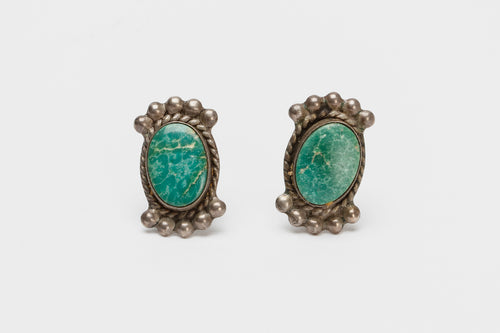 Vintage Screwback Turquoise earrings c. 1940, Navajo