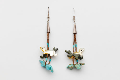 Fox Fetish Dangle Earrings, Zuni