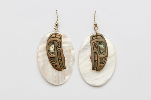 Raven on Shell Dangle Earrings by Patty Fawn, Cherokee