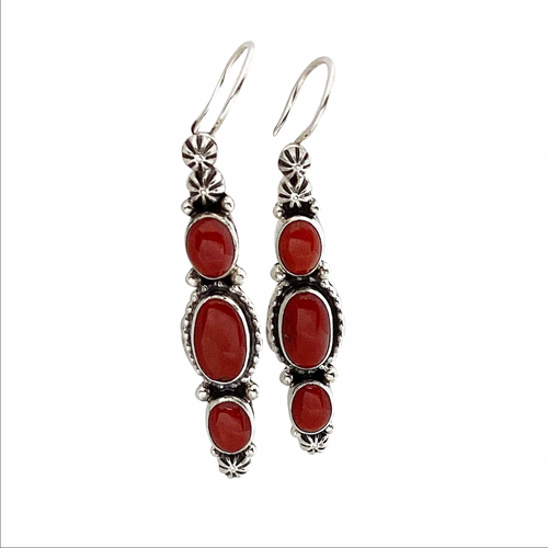 Mediterranean Coral Dangle Earrings by Darrell Cadman, Navajo