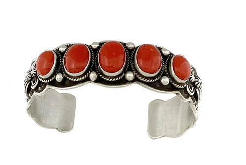 Mediterranean Coral Row Bracelet by Darrell Cadman, Navajo