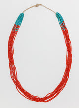 7 Strands Mediterranean Coral Bead Necklace c. 1980, Navajo