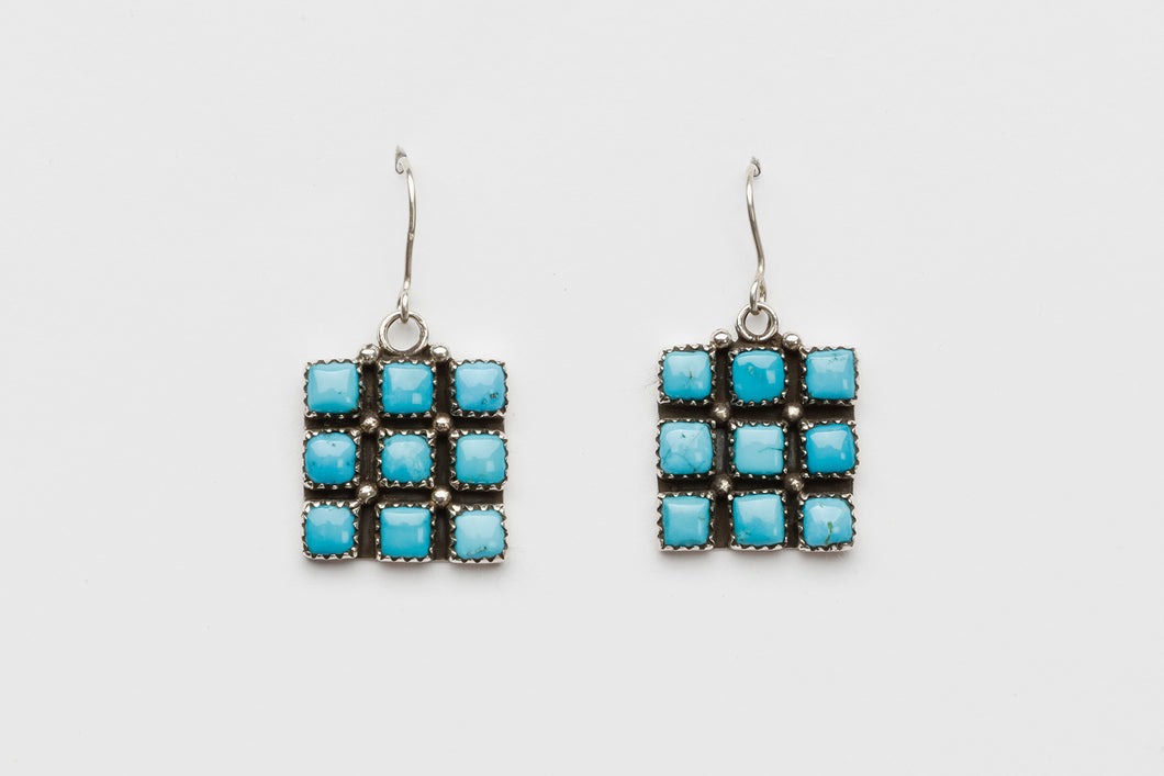 Square Turquoise Dangle Earrings by Ernest Rangel