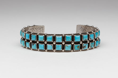 Kingman Turquoise Double Row Bracelet by Ernest Rangel