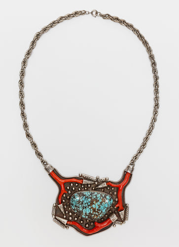 Vintage Branch Coral and Turquoise Necklace, c. 1960