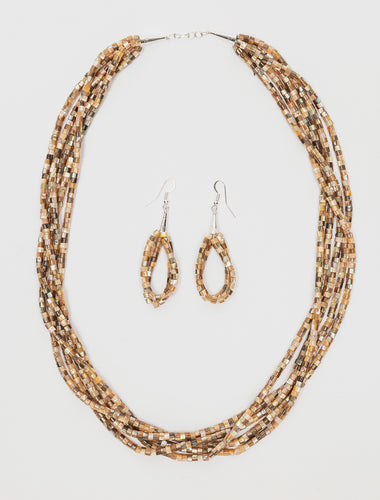 Five Strand Abalone Bead Necklace and Earring Set, Kewa (Santo Domingo)
