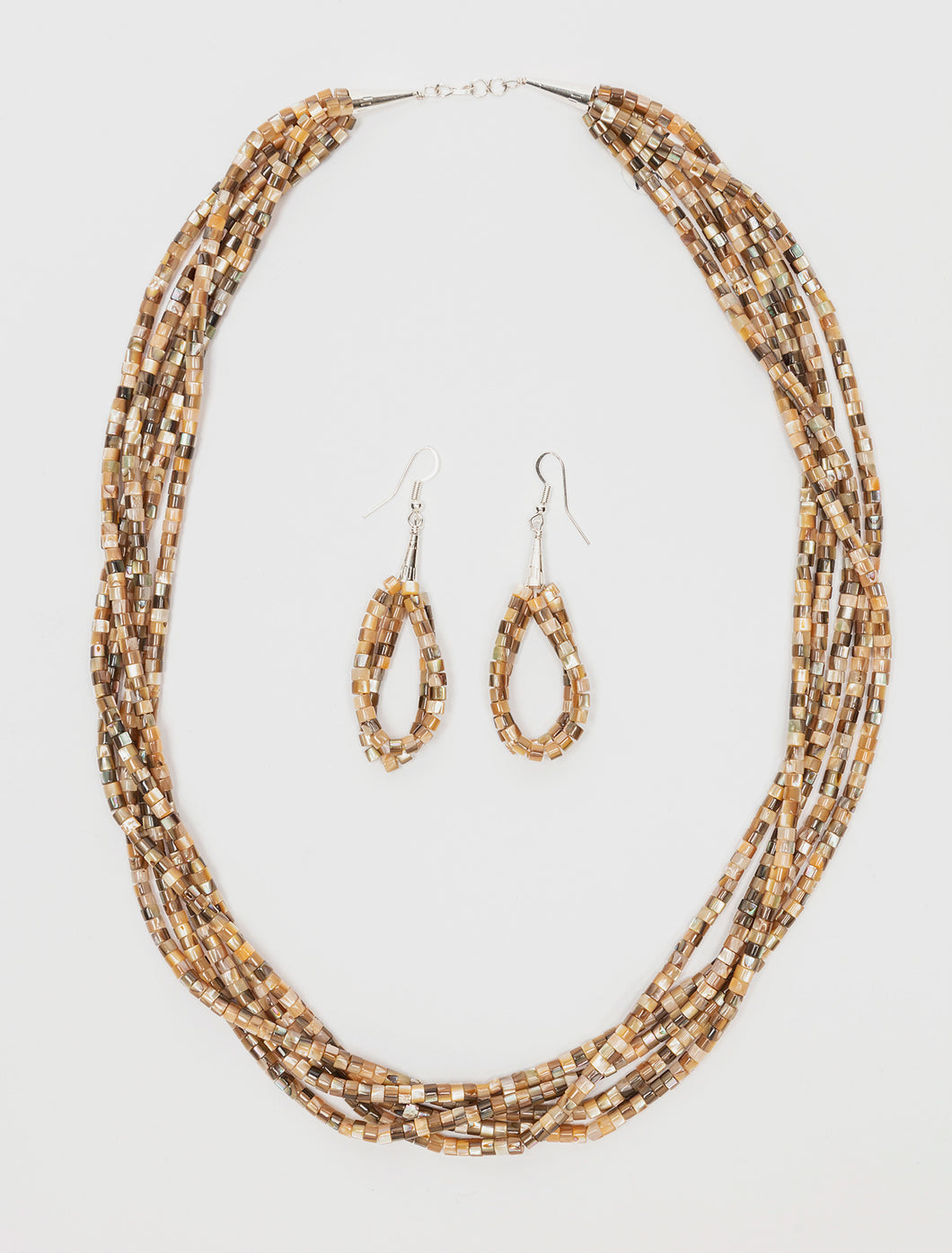 Five Strand Abalone Bead Necklace and Earring Set, Kewa (Santo Domingo)