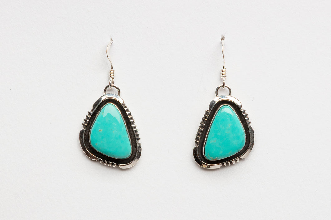 Tyrone Turquoise Drop Earrings by Will Denetdale, Navajo