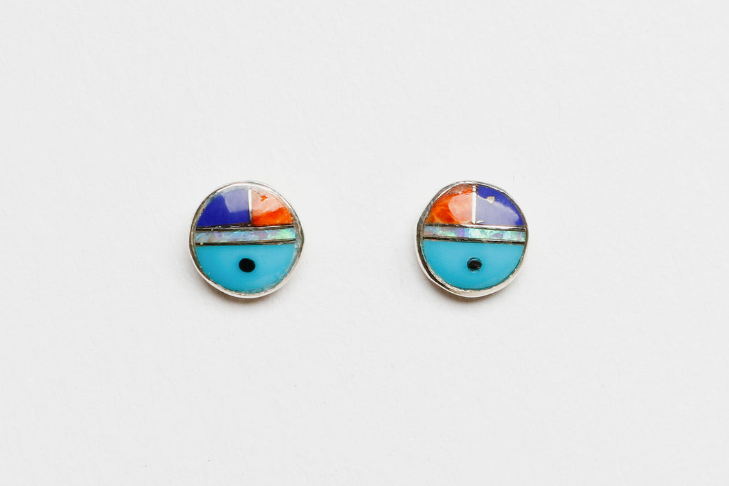 Sun Face Post Earrings, Zuni