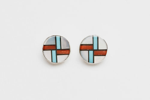 Inlay Post Earrings, Zuni