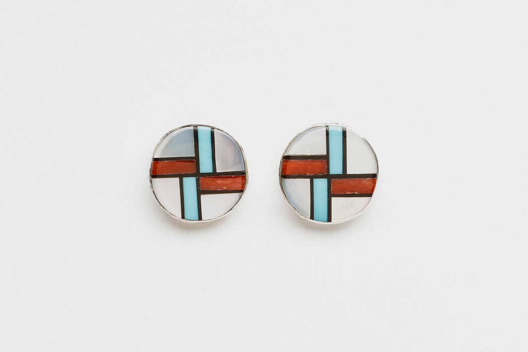 Inlay Post Earrings, Zuni