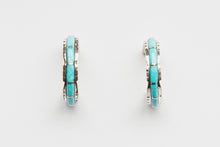 Inlay Turquoise Hoop Earrings by Sheldon Lalio, Zuni