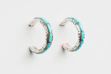 Inlay Turquoise Hoop Earrings by Sheldon Lalio, Zuni