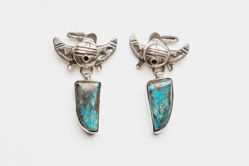 Turquoise Kachina Mana Earrings by Bennie Ration, Navajo