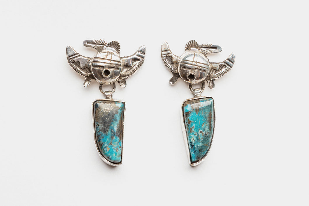 Turquoise Kachina Mana Earrings by Bennie Ration, Navajo