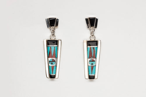 Sunface Design Inlay Earrings by Raylan & Patty Edaakie, Zuni
