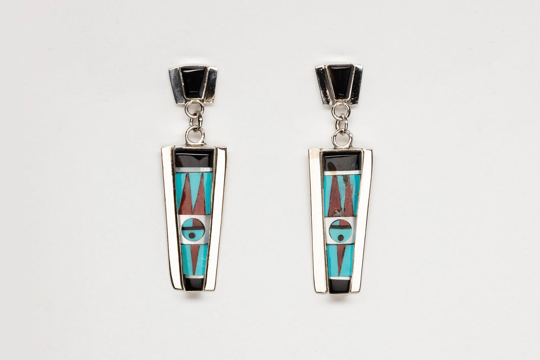 Sunface Design Inlay Earrings by Raylan & Patty Edaakie, Zuni