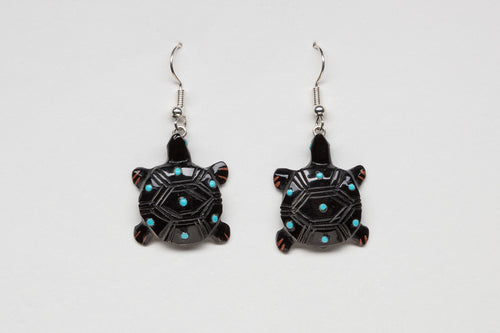 Turtle Fetish Earrings by Andrew Quam, Zuni